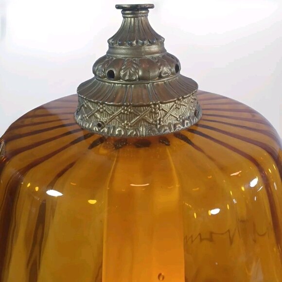 MUST BUY BOTH Vintage Mid Century Hollywood Regency Amber Glass Globe Table Lamp - Picture 9 of 16